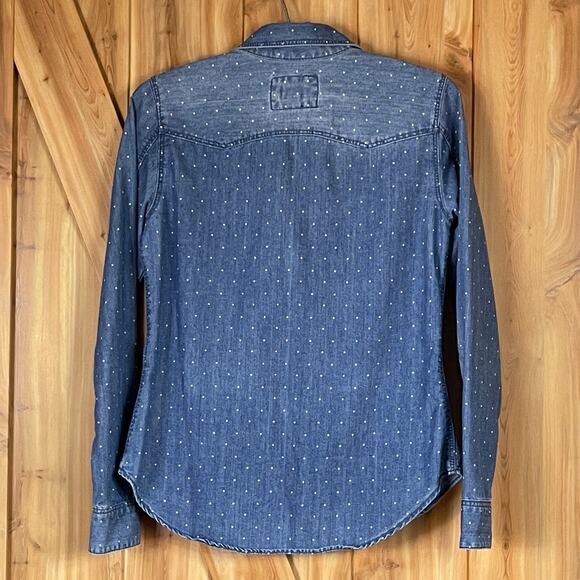 H&M Denim Snap Front Tiny Polka Dot Western Style Shirt size 4 - Picture 5 of 5